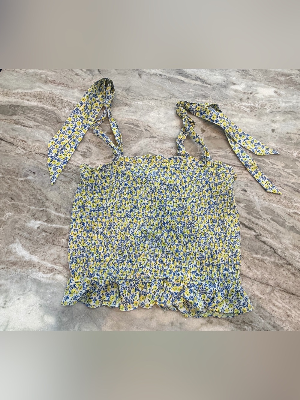 Topshop Floral Smocked Tie Strap Tank Top Womens US 8 Cottagecore Top Shop